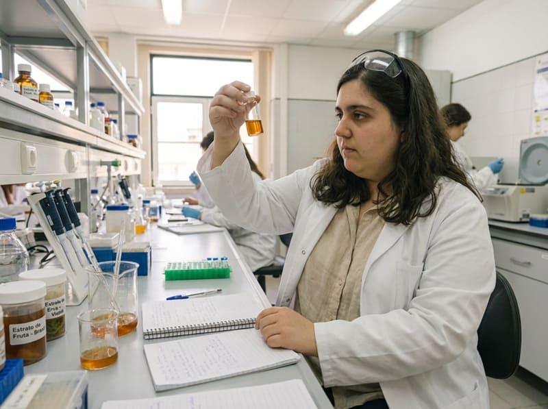 Ana no laboratório da Universidade de Coimbra